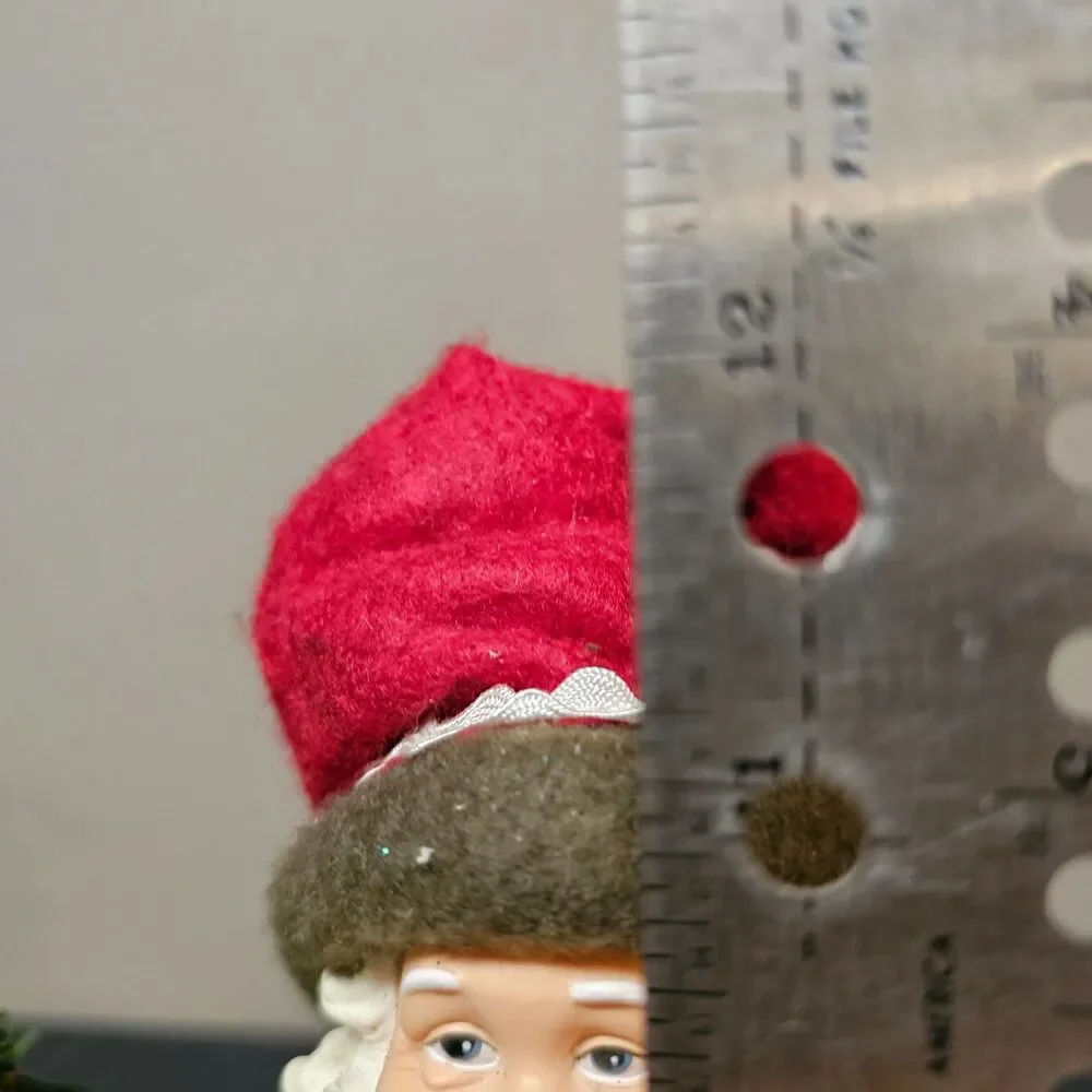 Standing Santa Figurine Holding Tree Burlap Rickrack 12